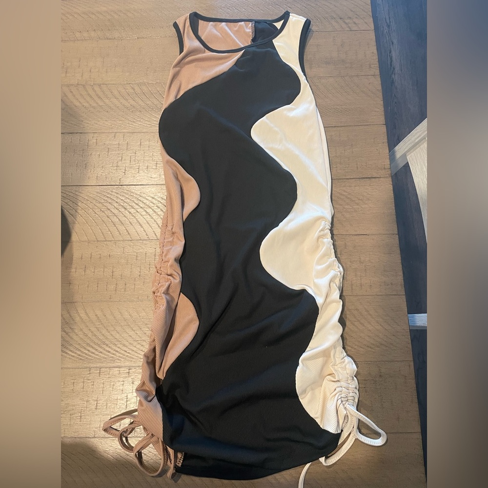 Drawstring Side Color Block Bodycon Tank Dress